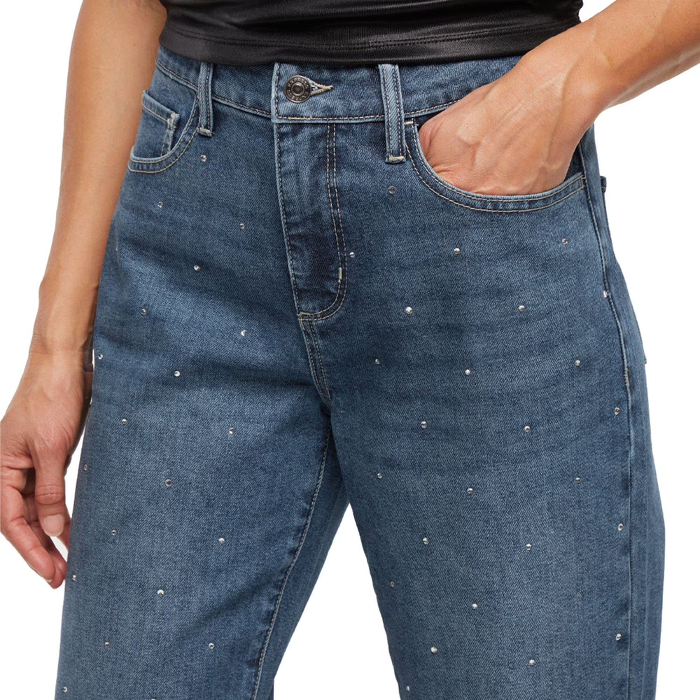 NWT Express Women's Embellished Straight Leg Jean Blue Medium Wash High Waist 16